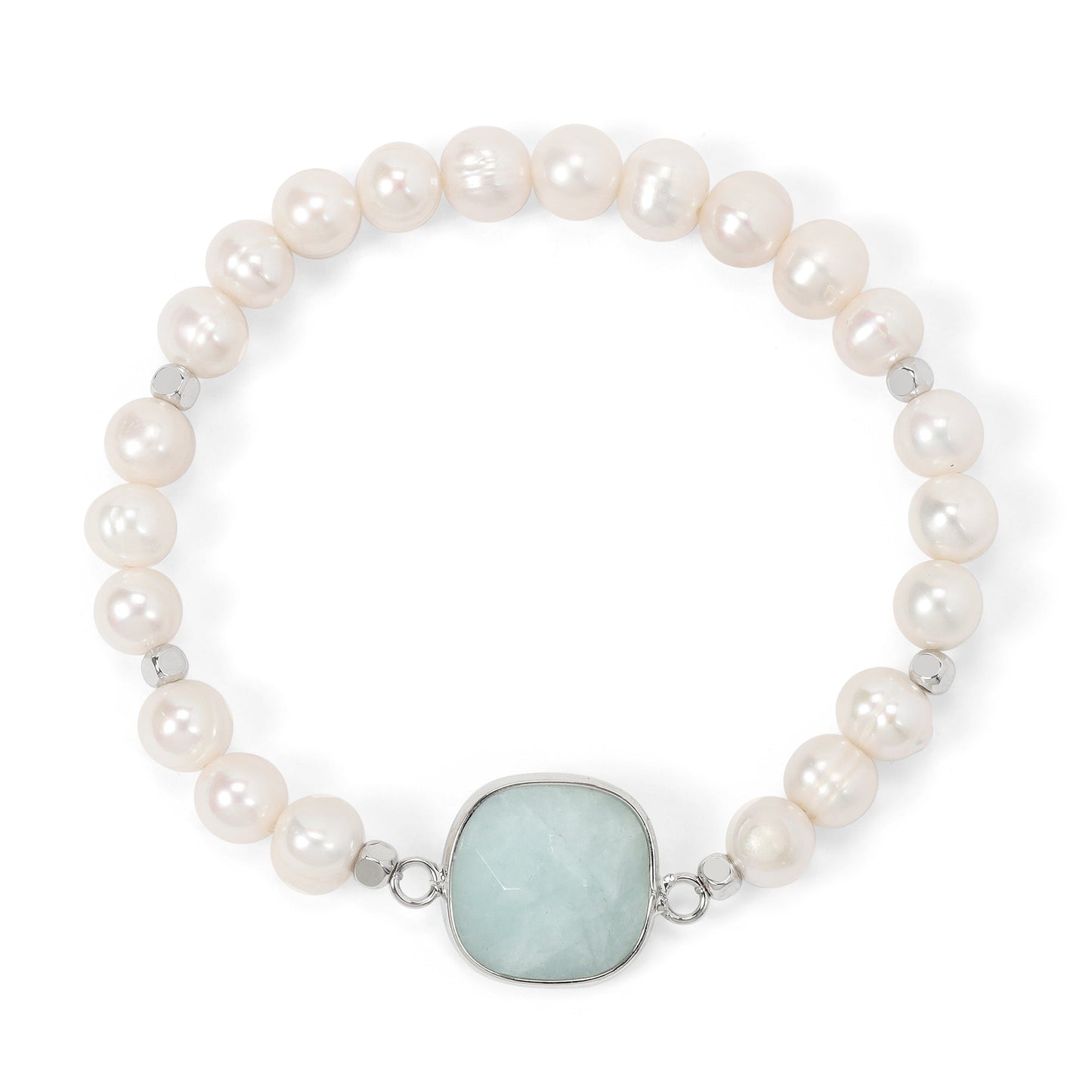 pearl & aquamarine faceted stone bracelet