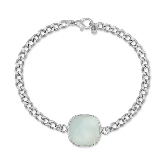 aquamarine faceted stone with sterling silver plated curb chain bracelet