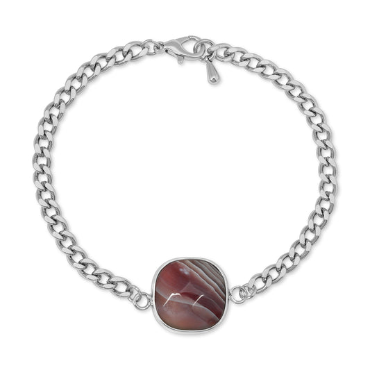 onyx agate faceted stone with sterling silver plated curb chain bracelet