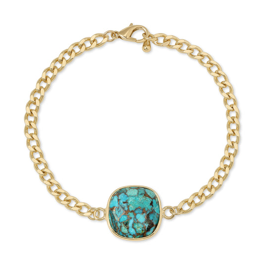 turquoise faceted stone with 14k gold plated curb chain bracelet