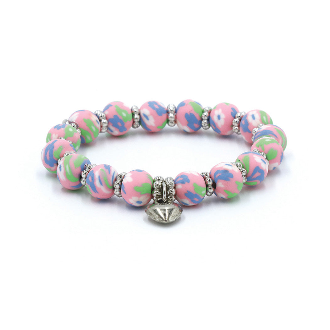 light pink floral clay bead bracelet