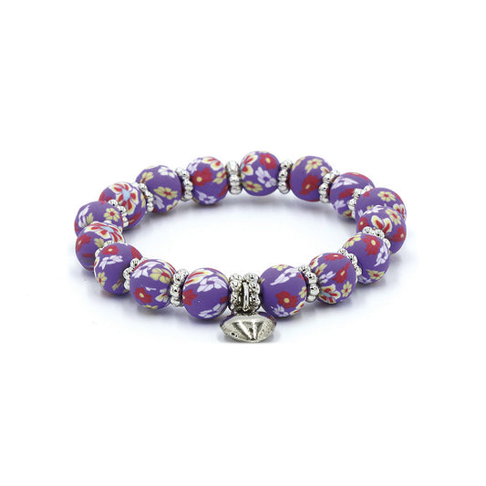 purple floral clay bead bracelet