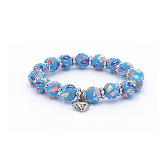 blue floral clay bead bracelet