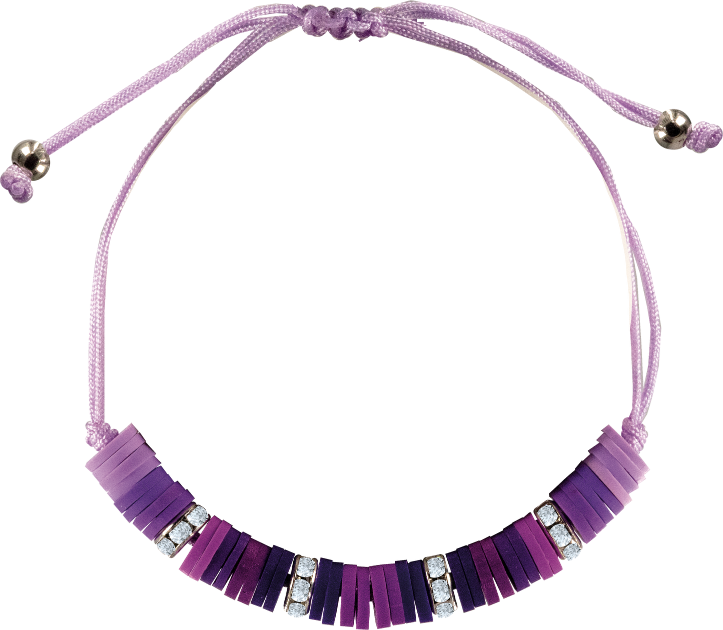 purple clay & rhinestone corded bracelet