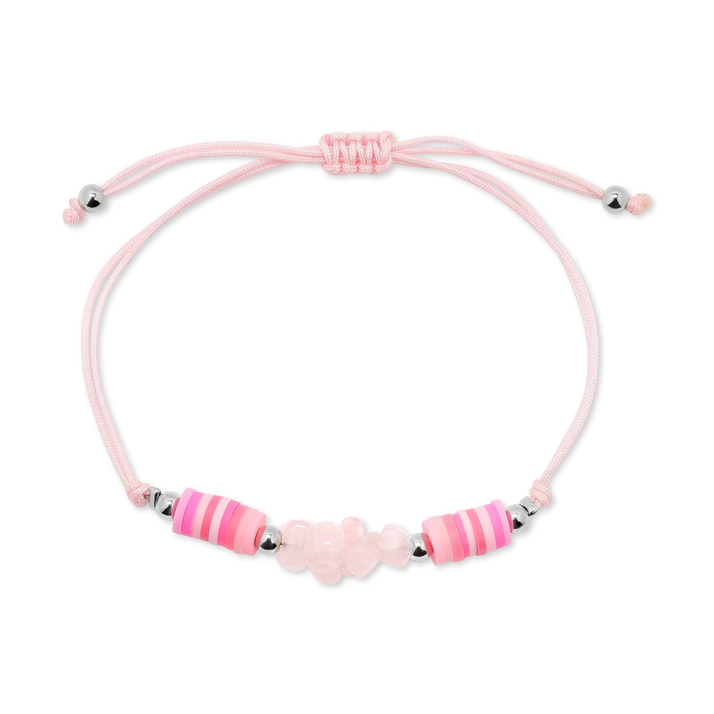 pink clay disc rose quartz chip corded bracelet