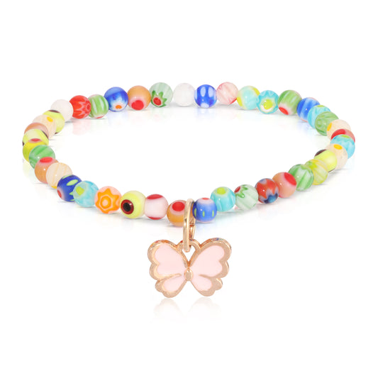 millefiori glass bead with butterfly charm bracelet