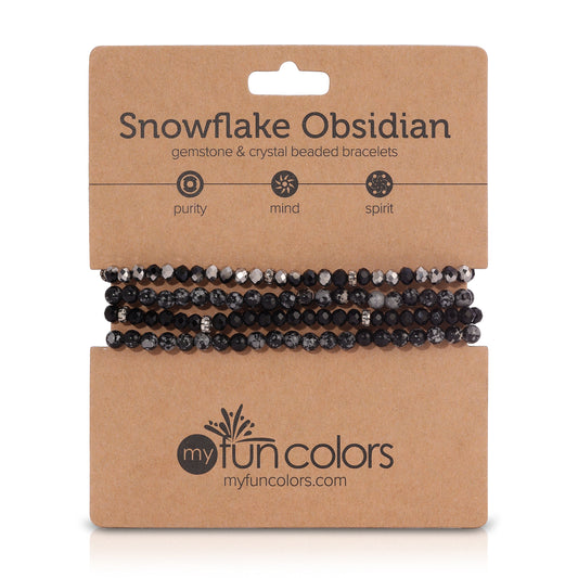 snowflake obsidian gemstone and crystal beaded bracelets