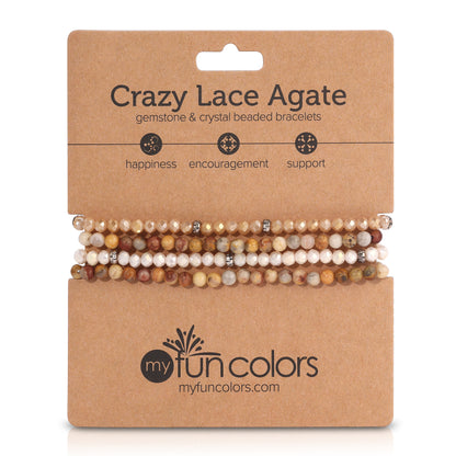 crazy lace agate spiritual gemstone 4 bracelet stack