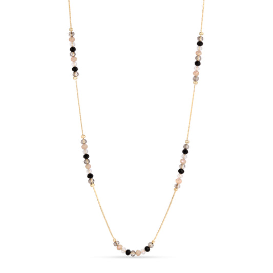 black & taupe crystal on petite gold chain necklace