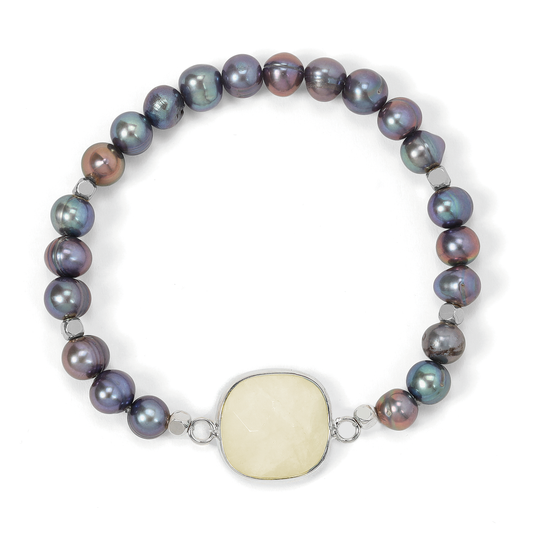 black pearl & moonstone faceted stone bracelet